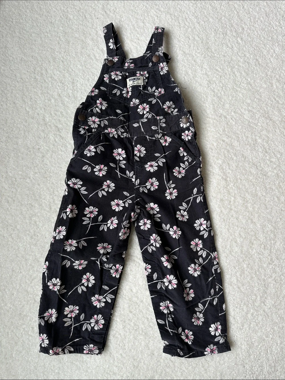 OshKosh B'gosh Black Floral Corduroy Overalls